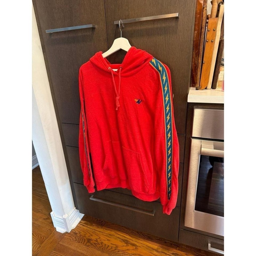 Aviator Nation Bolt Stripe Relaxed Fit Hoodie in red women's XL